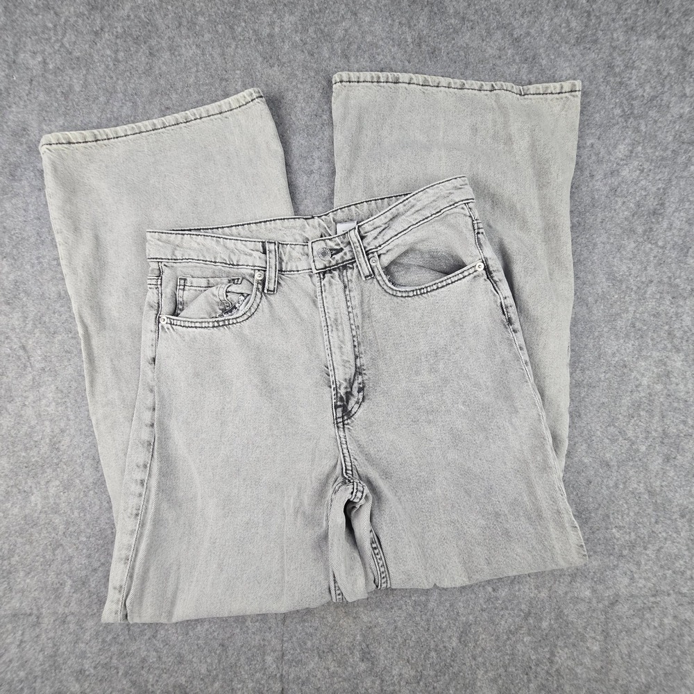 H&M &Denim Wide Leg Jeans Womens 8 Grey Ultra High Waist Acid Wash Regular Fit - Picture 10 of 10
